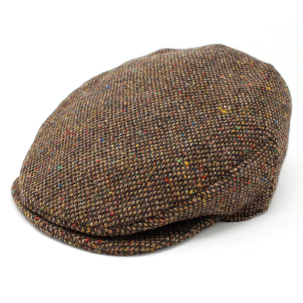 Hanna Hats Vintage Flat Cap Tweed Brown Fleck Salt and Pepper - Irish Paddy Caps